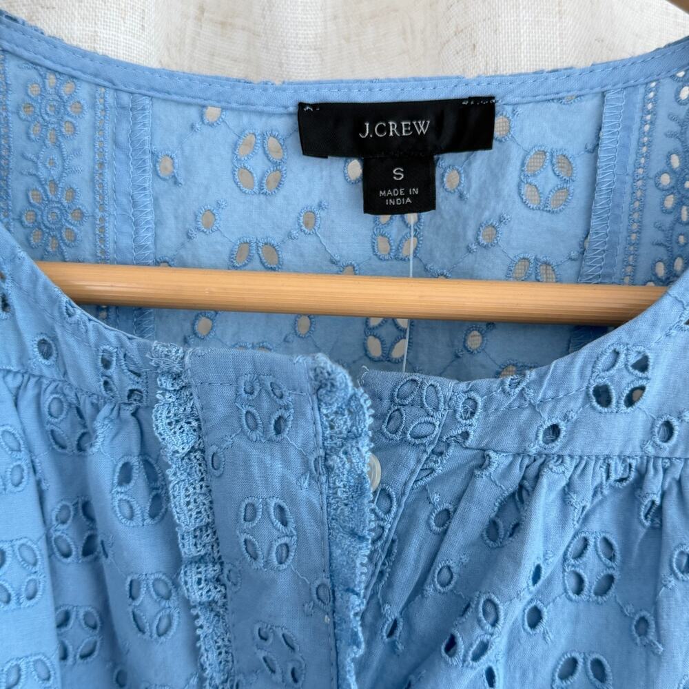 J. Crew Blouse Womens Small Blue Eyelet Cottagecore Coquette Romantic Milkmaid - Picture 3 of 9